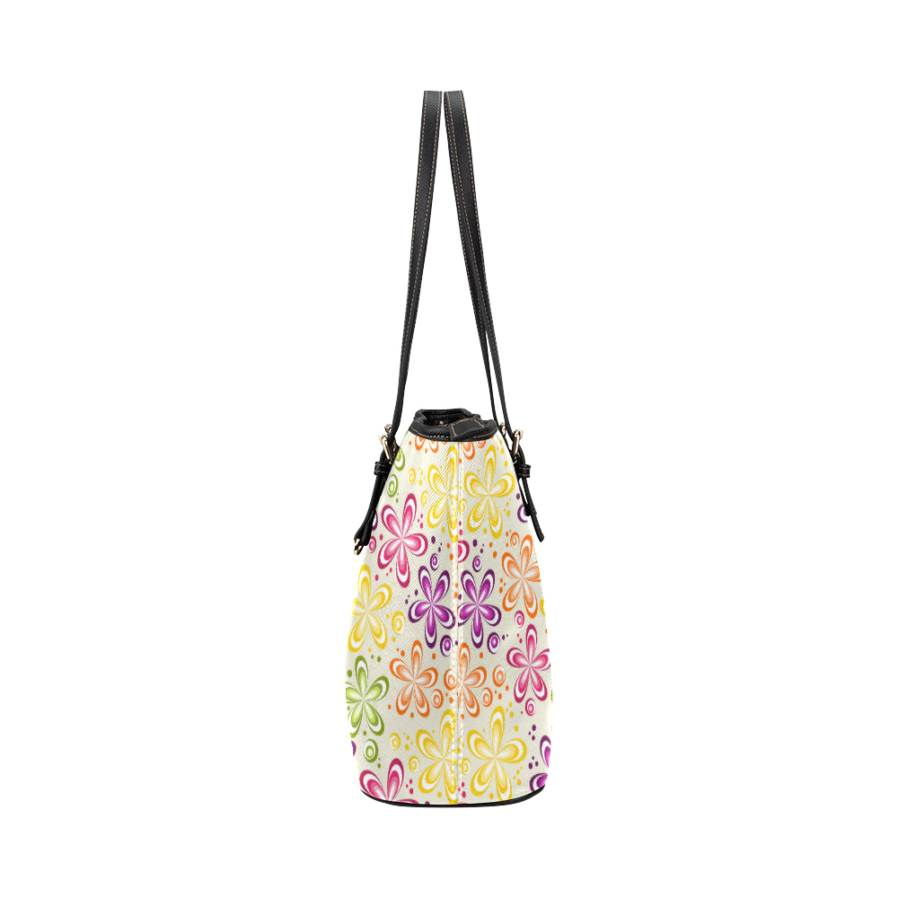 Flower Power Colorful Design Print Leather Tote Bag