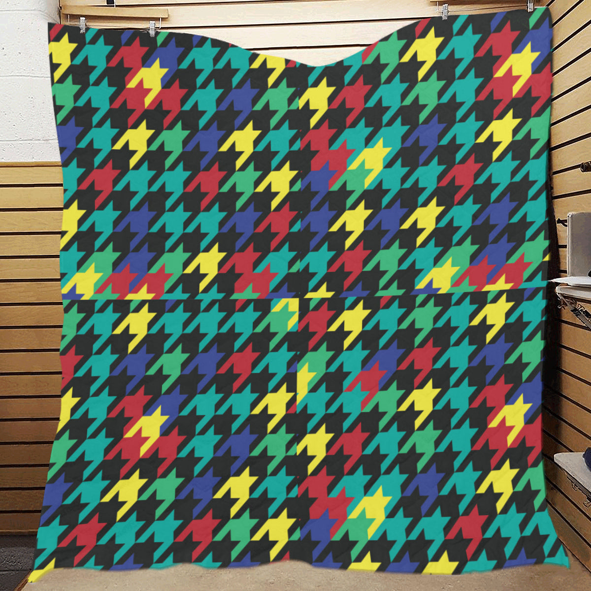 Houndstooth Colorful Pattern Print Design 02 Premium Quilt
