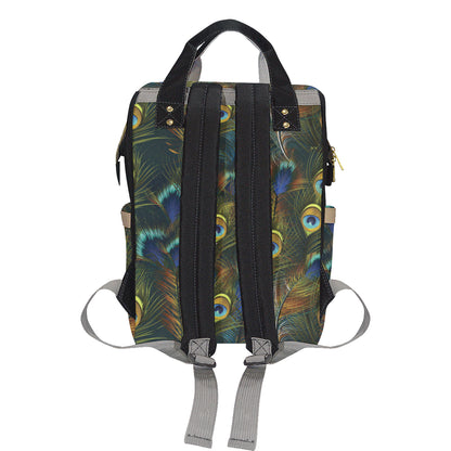 Peacock Feather Pattern Print Design A03 Diaper Bag Backpack