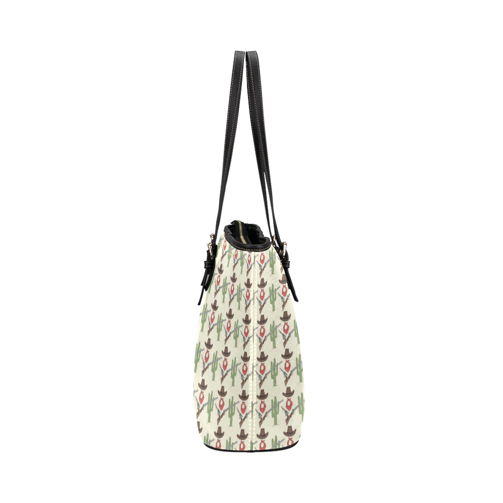 Western Cowboy Print Leather Tote Bag