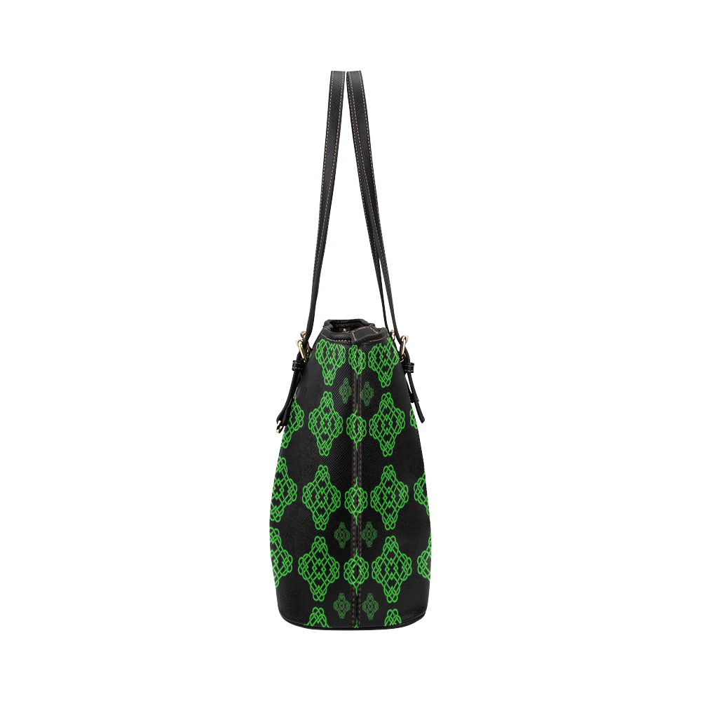Celtic Knot Green Neon Design Leather Tote Bag