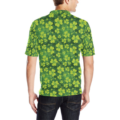 Shamrock Clover Print Men Polo Shirt