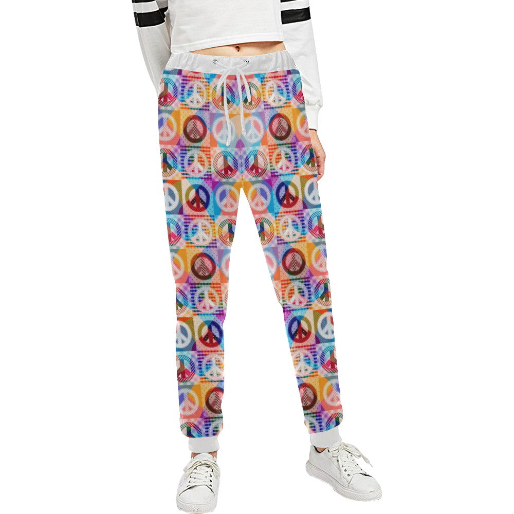 Peace Sign Patchwork Design Print Unisex Sweatpants