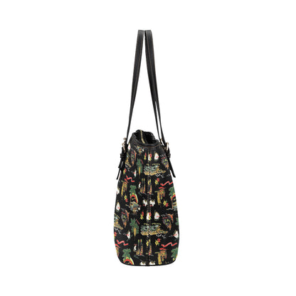 Hawaiian Island Themed Print Leather Tote Bag
