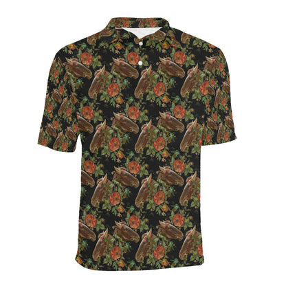 Horse Embroidery with Flower Design Men Polo Shirt