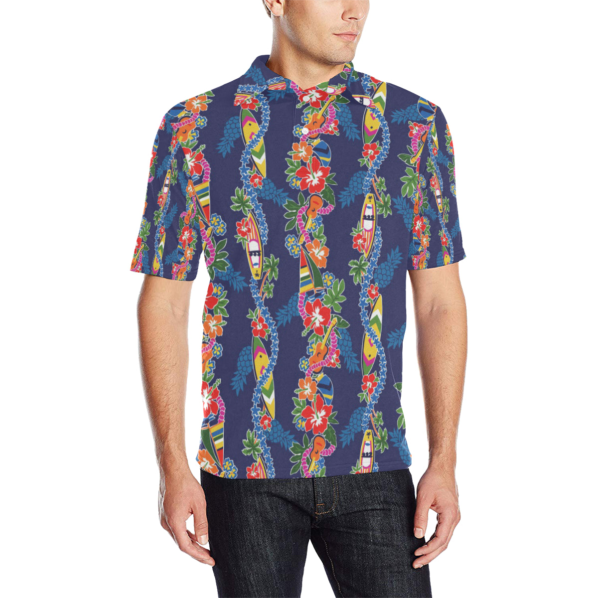Hawaiian Themed Pattern Print Design H04 Men Polo Shirt