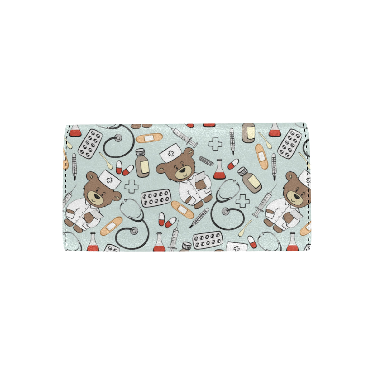 Nurse Bear Pattern Print Design A01 Women's Trifold Wallet