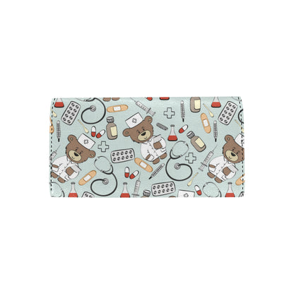 Nurse Bear Pattern Print Design A01 Women's Trifold Wallet