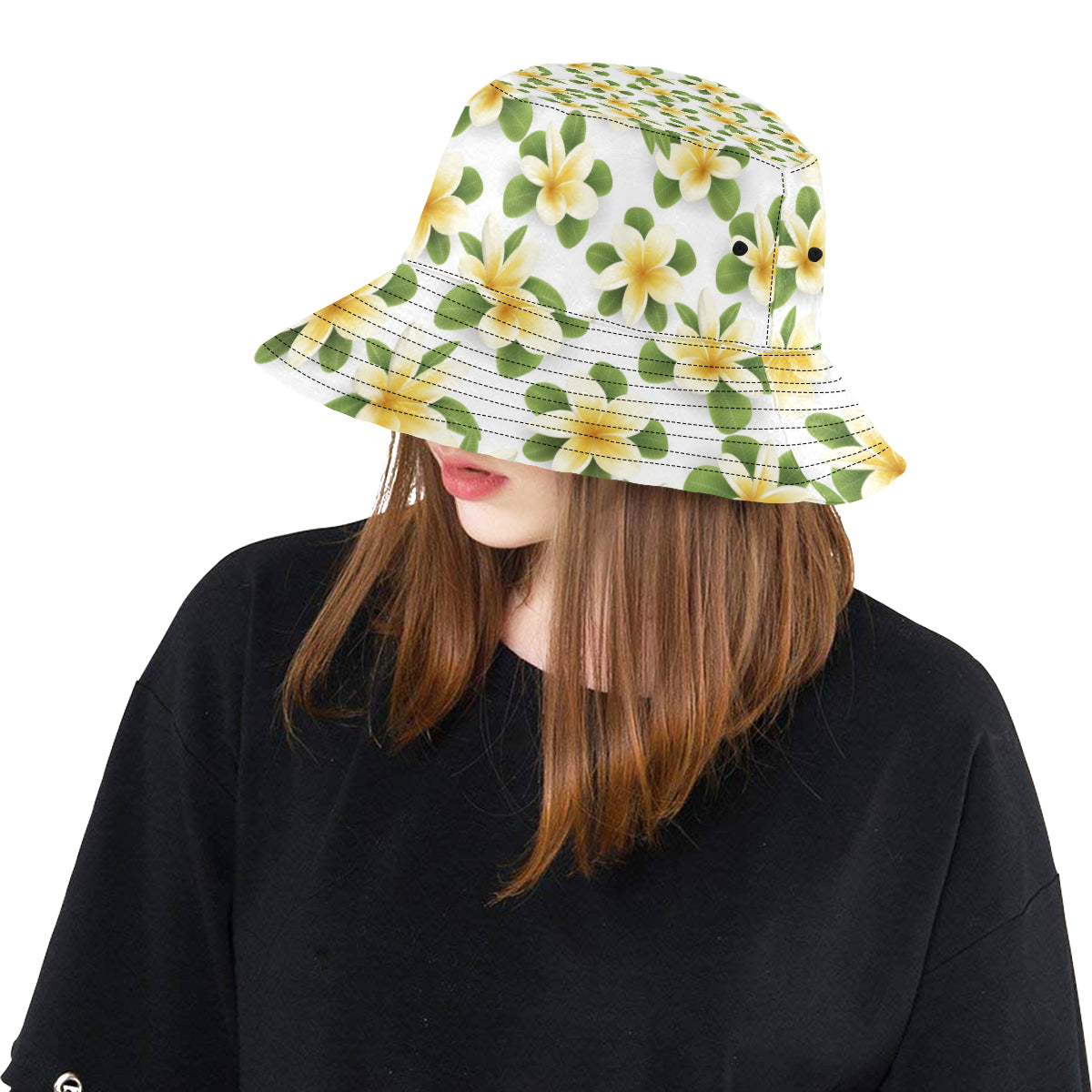 Yellow Plumeria Pattern Print Design PM012 Unisex Bucket Hat