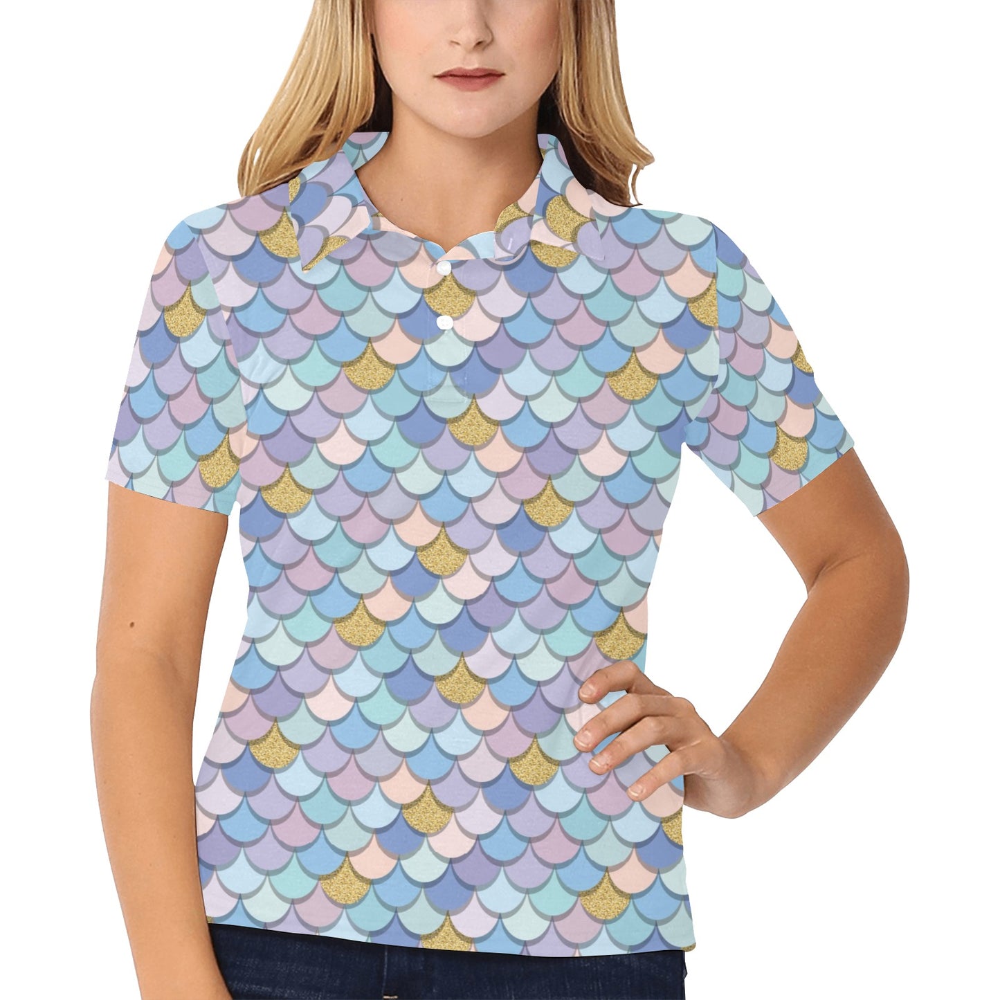 Mermaid Scales Pattern Print Design 05 Women's Polo Shirt