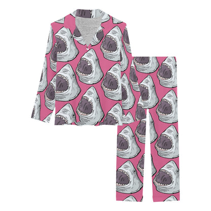 Great White Shark Pattern Print Design 01 Women's Long Pajama Set