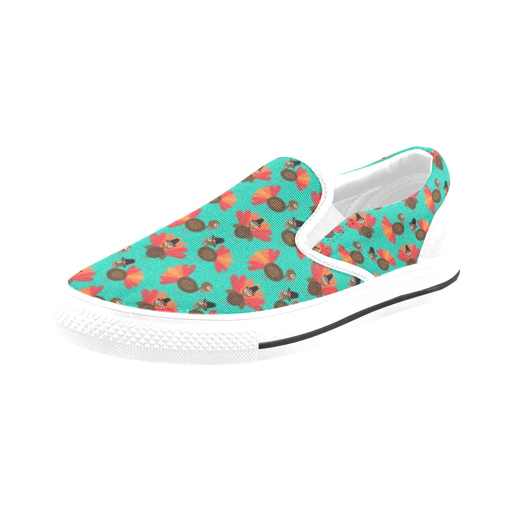 Turkey Print Design LKS402 White Slip Ons Canvas Women's Shoes