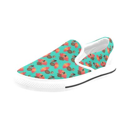 Turkey Print Design LKS402 White Slip Ons Canvas Women's Shoes