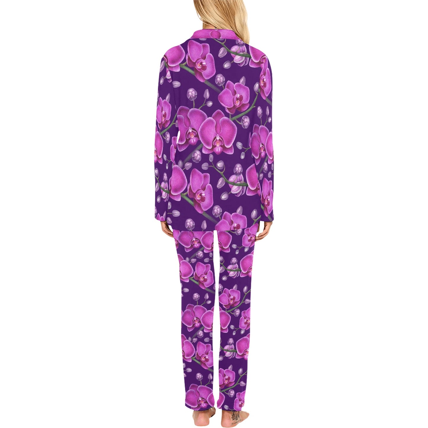 Orchid Pattern Print Design A03 Women's Long Pajama Set