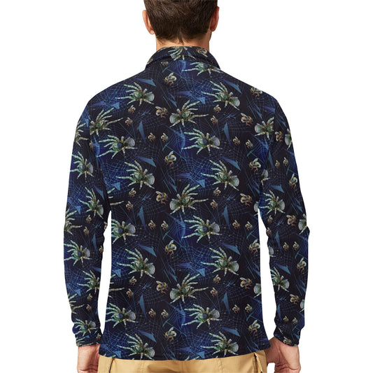 Tarantula Print Design LKS401 Long Sleeve Polo Shirt For Men's