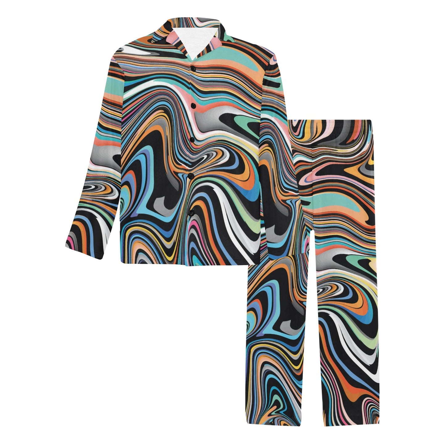 Liquid Pattern Print Design 02 Men's Long Pajama Set