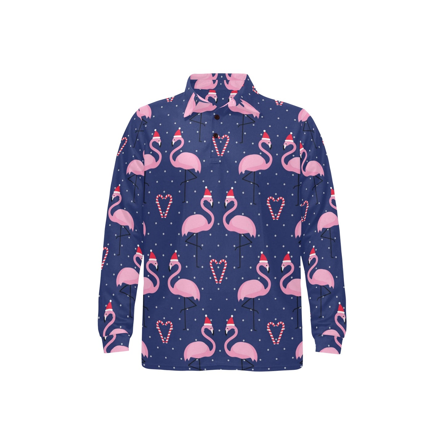 Flamingo Christmas Long Sleeve Polo Shirt For Men's
