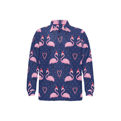 Flamingo Christmas Long Sleeve Polo Shirt For Men's