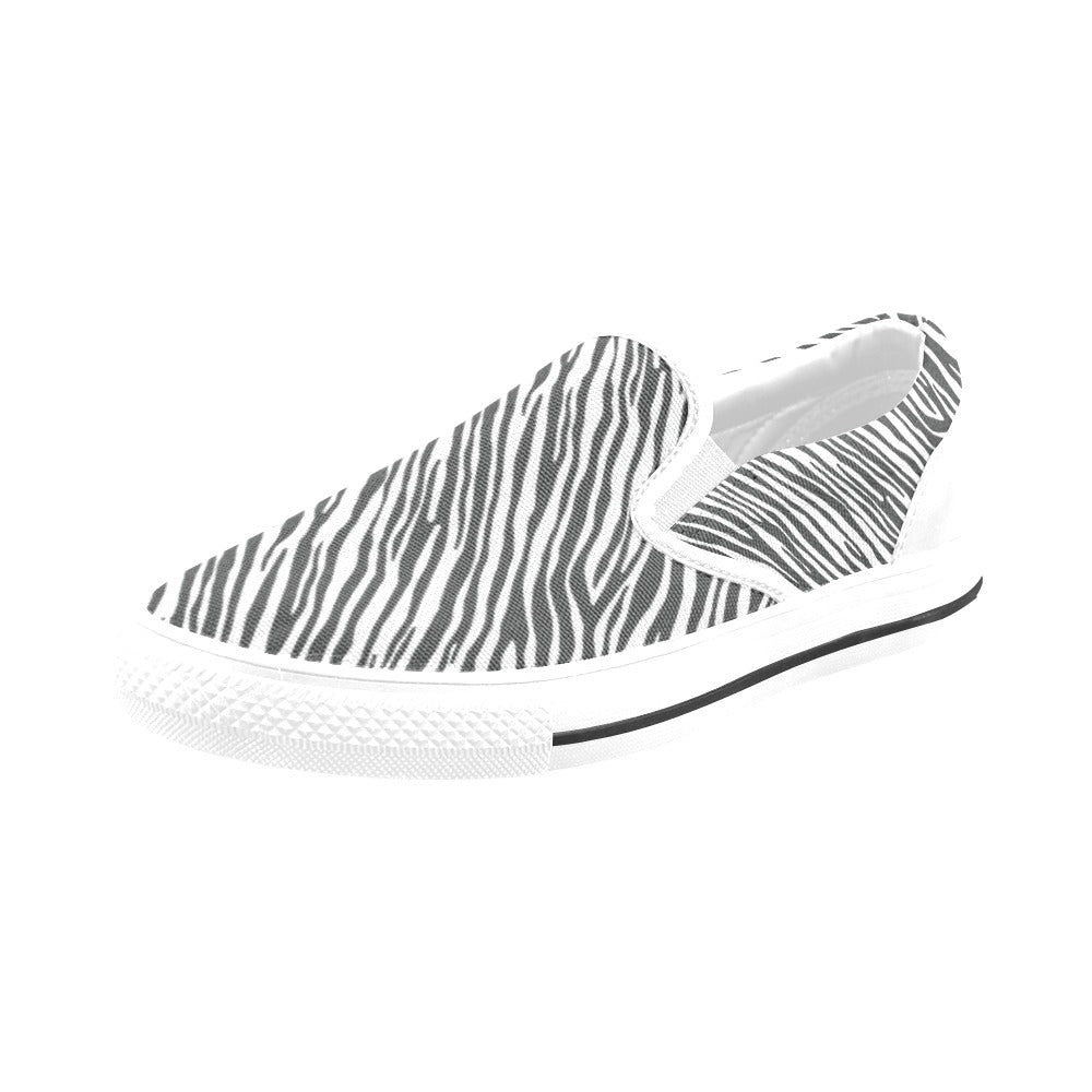 Zebra Classic Print Design LKS302 White Slip Ons Canvas Women's Shoes