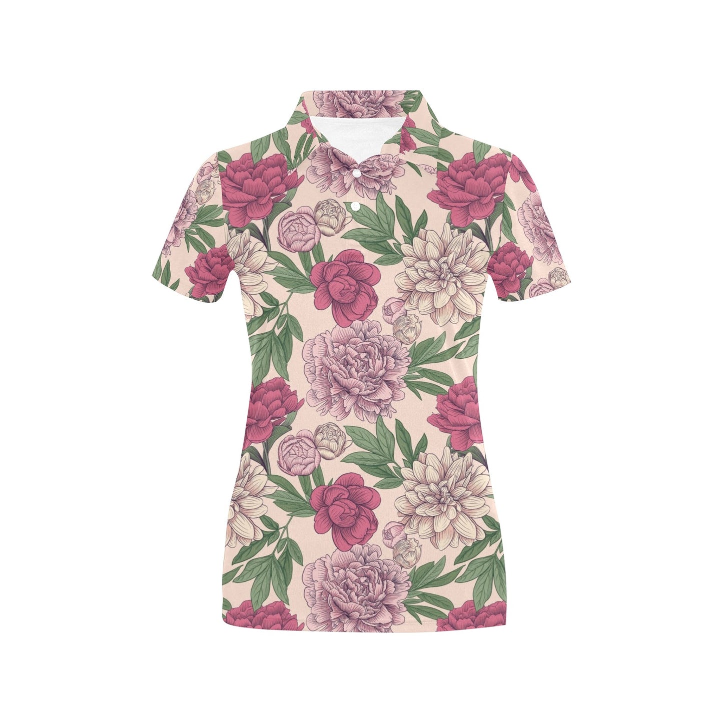 Peony Pattern Print Design A01 Women's Polo Shirt