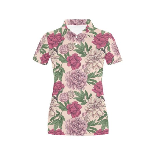 Peony Pattern Print Design A01 Women's Polo Shirt