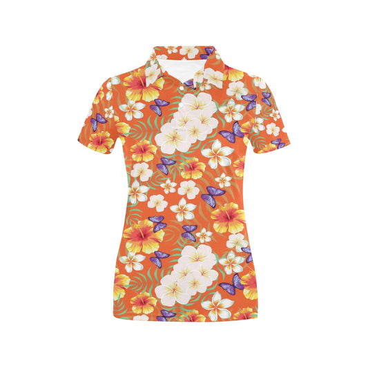 Tropical Flower Pattern Print Design TF027 Women's Polo Shirt