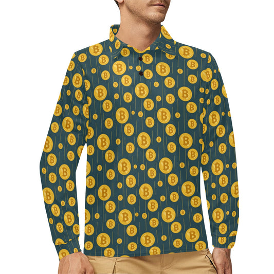 Bitcoin Pattern Print Design 01 Long Sleeve Polo Shirt For Men's