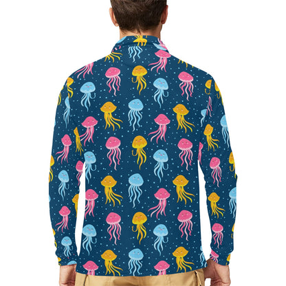 Jellyfish Pattern Print Design 04 Long Sleeve Polo Shirt For Men's