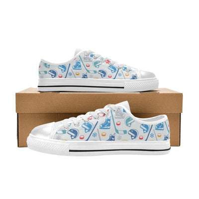 Hockey Equipment Print Design LKS301 Women's White Low Top Shoes