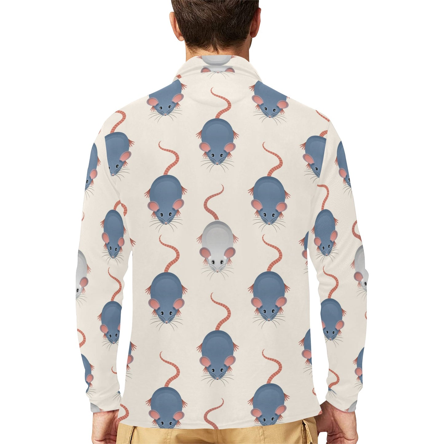 Rat Pattern Print Design 03 Long Sleeve Polo Shirt For Men's