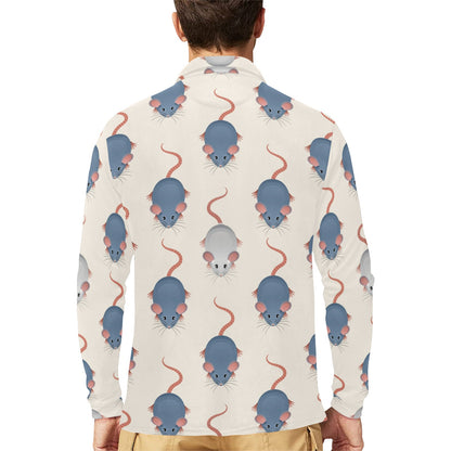 Rat Pattern Print Design 03 Long Sleeve Polo Shirt For Men's