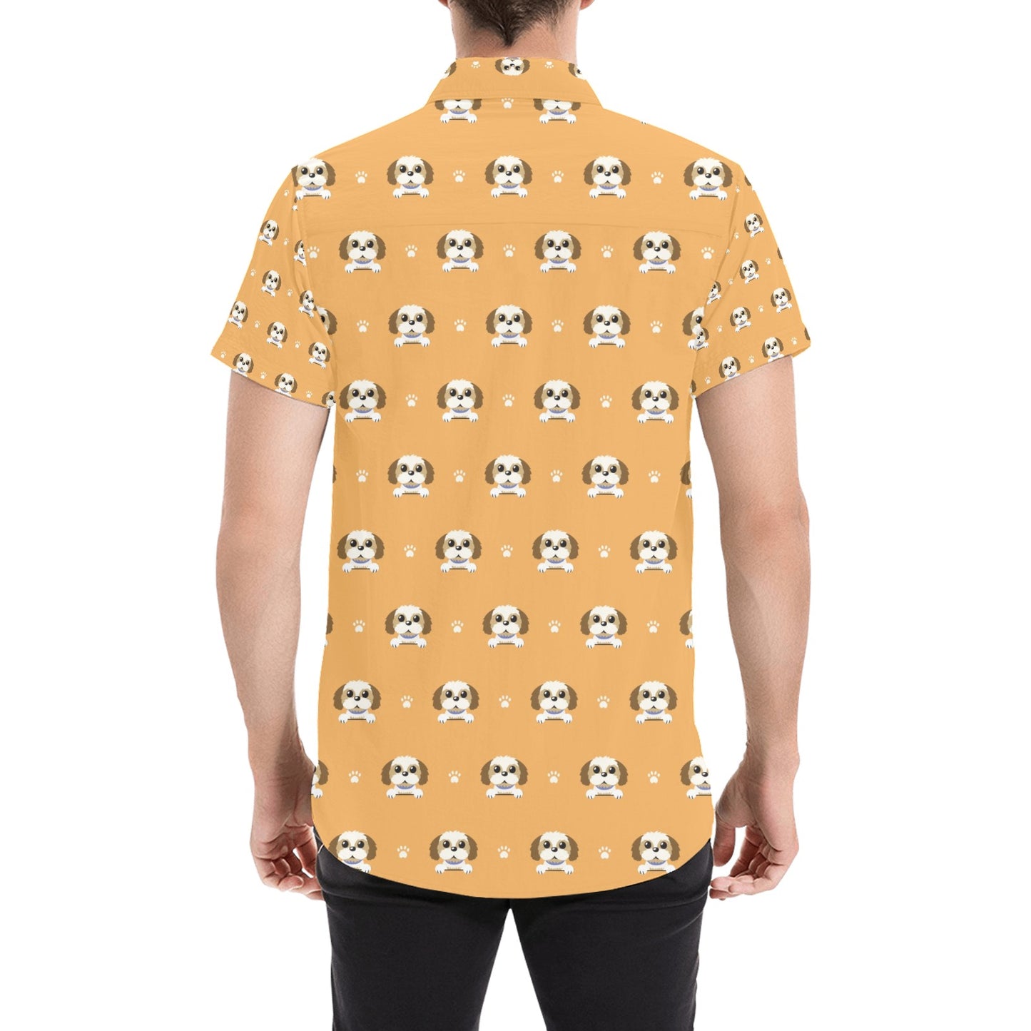 Shih Tzu Print Design LKS303 Men Short Sleeve Button Up Shirt