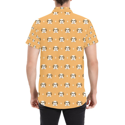 Shih Tzu Print Design LKS303 Men Short Sleeve Button Up Shirt
