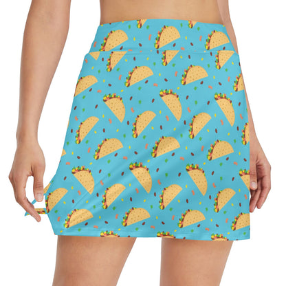 Taco Print Design LKS303 17" Golf & Pickleball Skort with Pockets