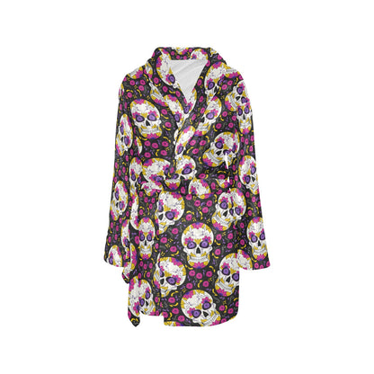 sugar skull Floral Pattern Women's Fleece Robe