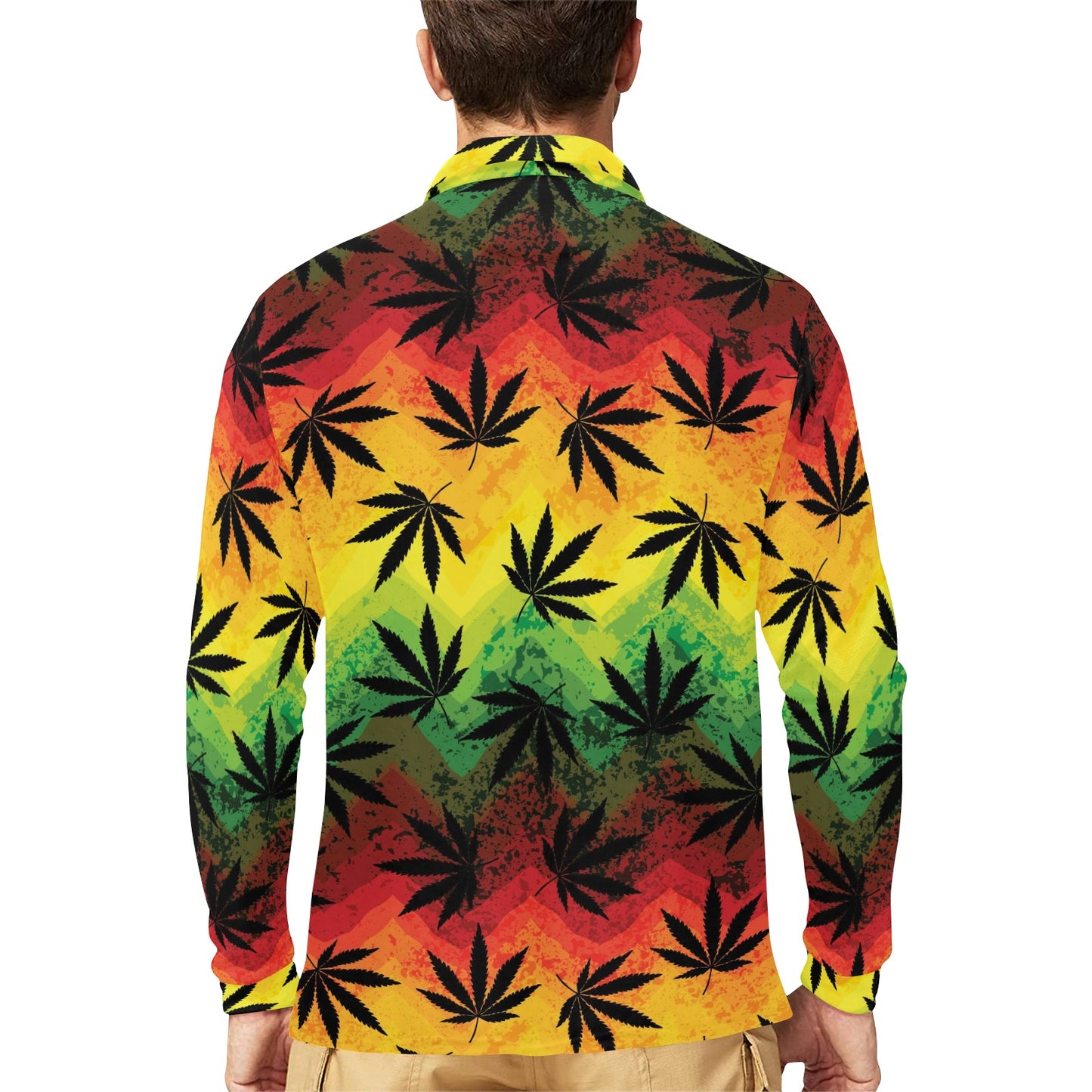 Rasta Pattern Print Design A02 Long Sleeve Polo Shirt For Men's