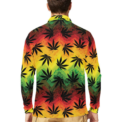 Rasta Pattern Print Design A02 Long Sleeve Polo Shirt For Men's