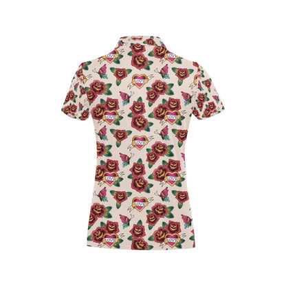 Tattoo Rose Print Design LKS302 Women's Polo Shirt