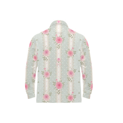 Rose Pattern Print Design RO016 Long Sleeve Polo Shirt For Men's