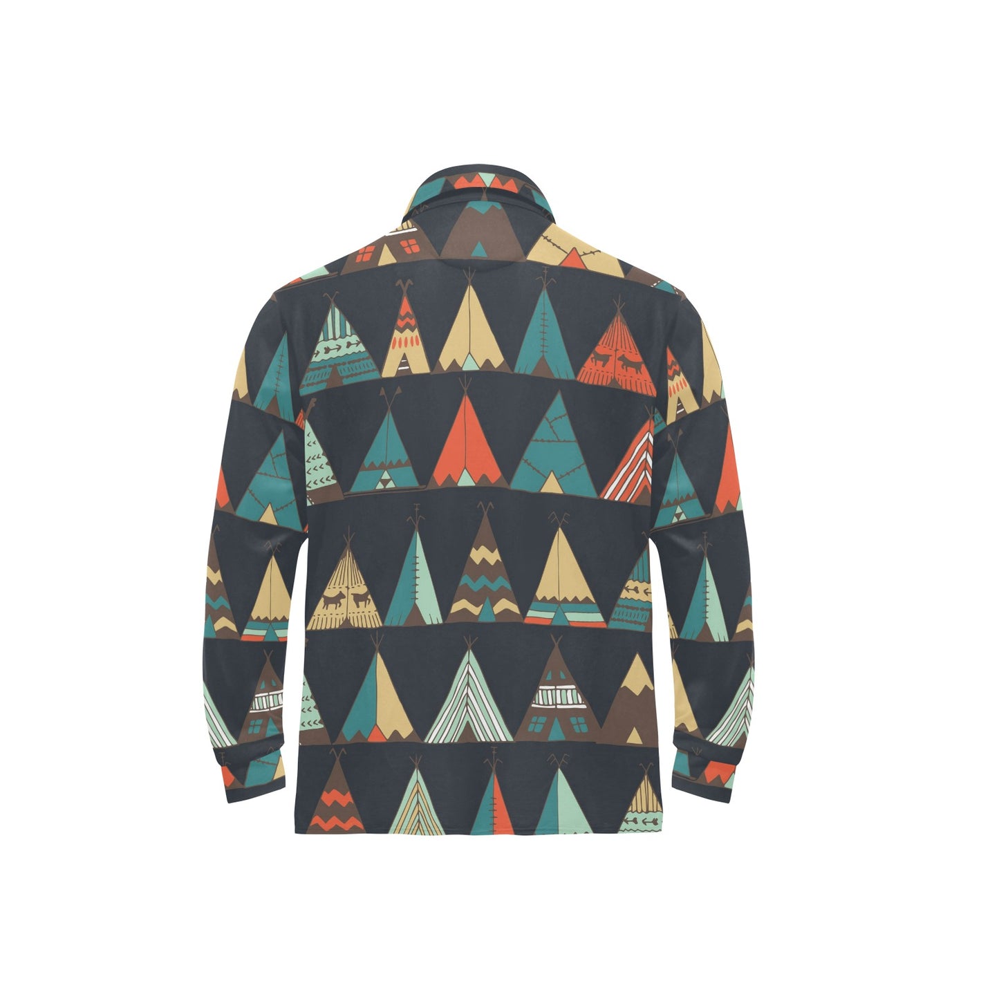 Tribal native american tent Aztec Long Sleeve Polo Shirt For Men's