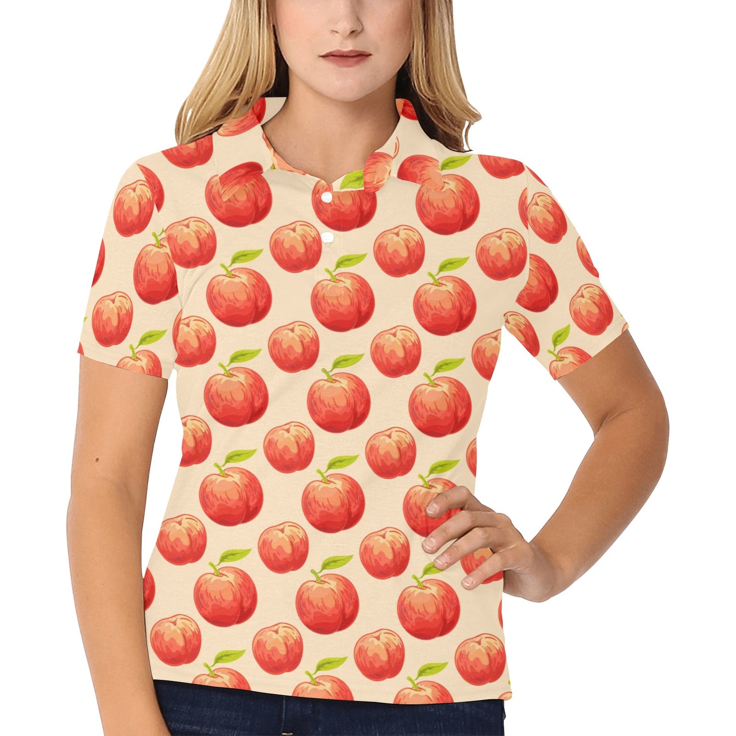 Peach Pattern Print Design A03 Women's Polo Shirt