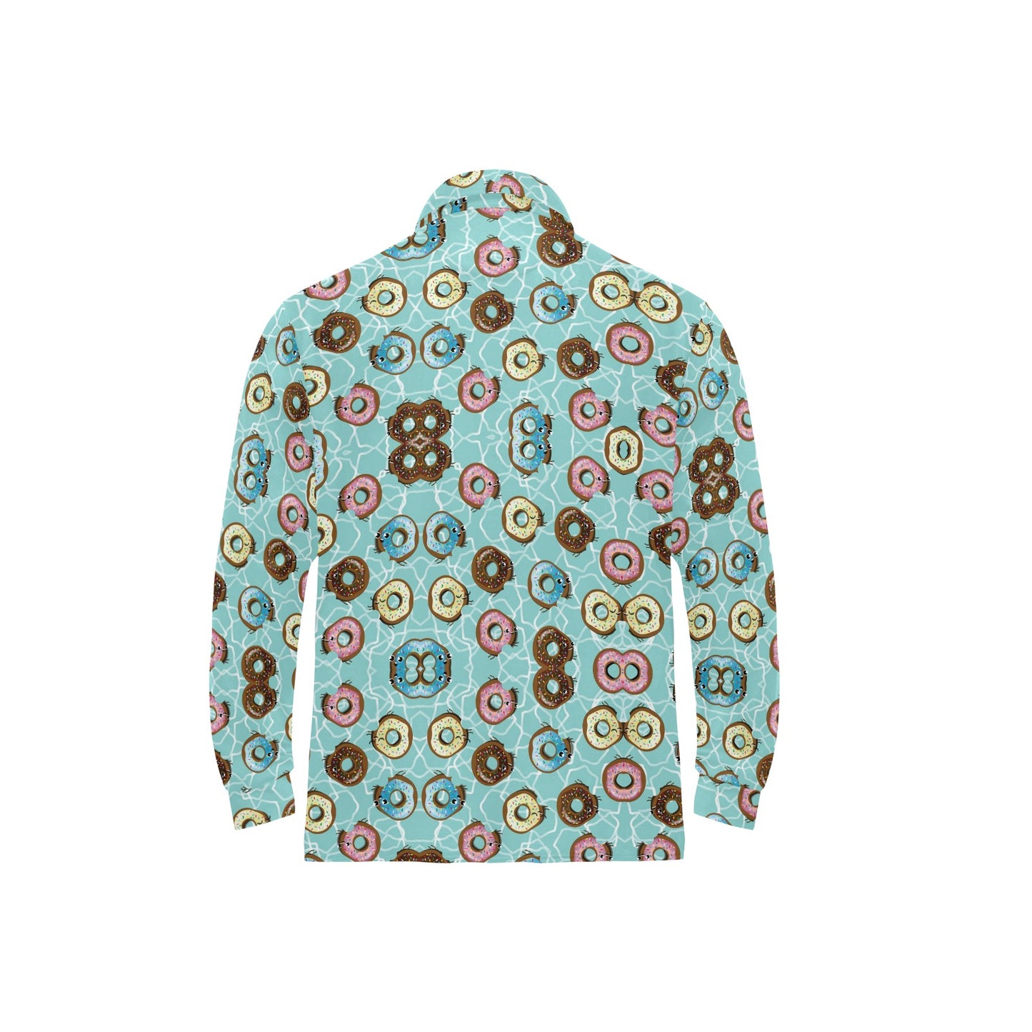 Emoji Donut Print Pattern Long Sleeve Polo Shirt For Men's