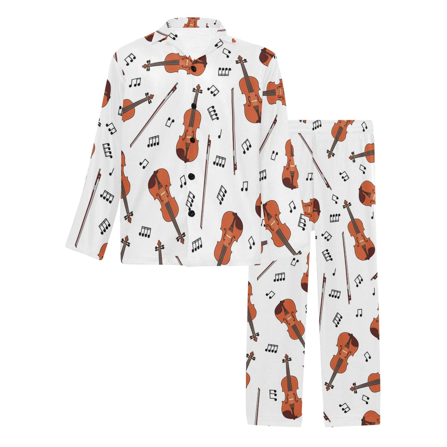 Violin Pattern Print Design 02 Men's Long Pajama Set
