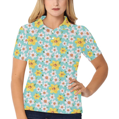 Daffodils Pattern Print Design 02 Women's Polo Shirt