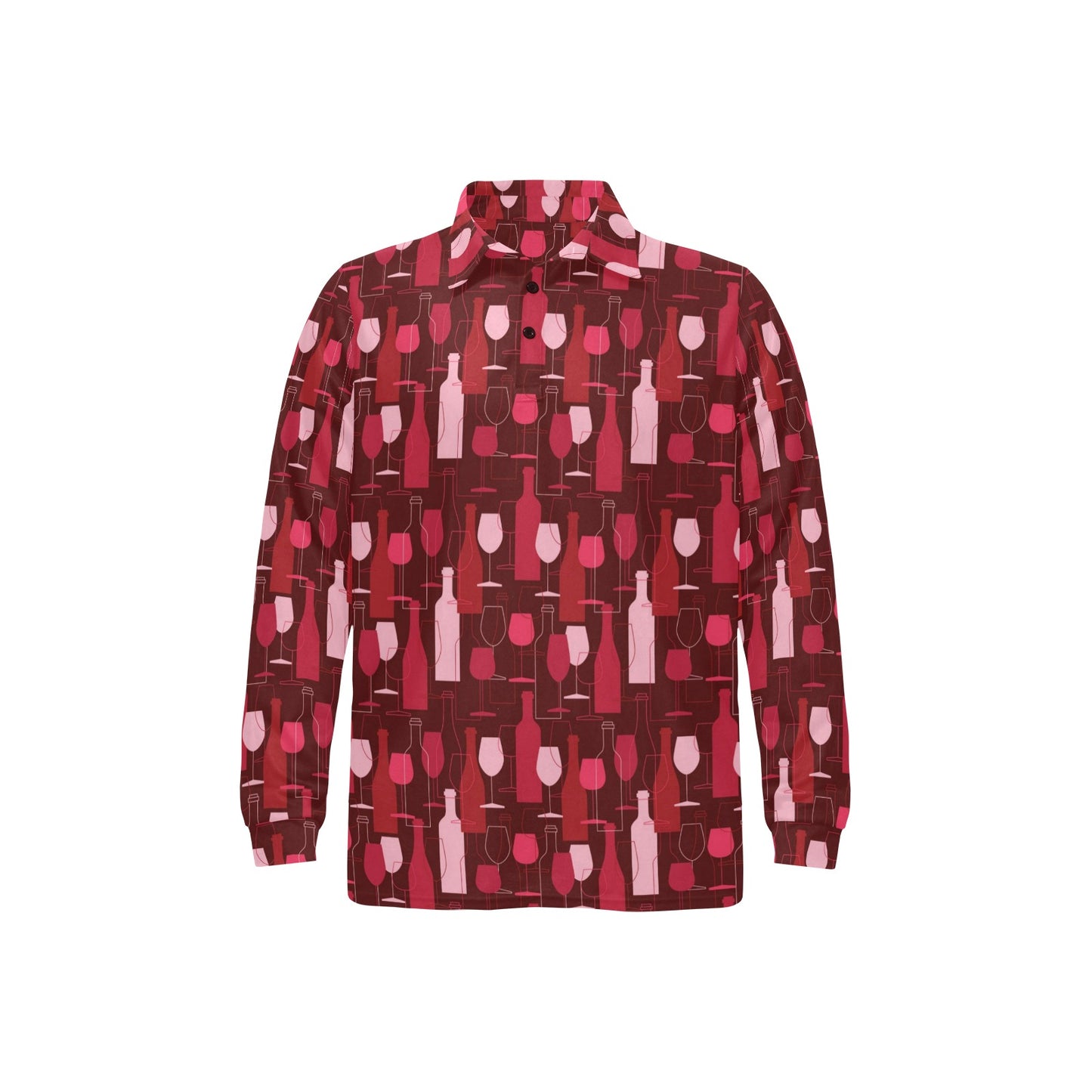 Wine Print Design LKS304 Long Sleeve Polo Shirt For Men's