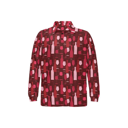 Wine Print Design LKS304 Long Sleeve Polo Shirt For Men's