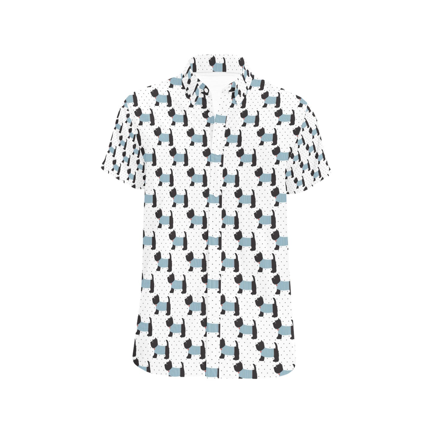 Scottish Terriers Print Design LKS3012 Men Short Sleeve Button Up Shirt