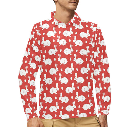 Rabbit Pattern Print Design RB017 Long Sleeve Polo Shirt For Men's