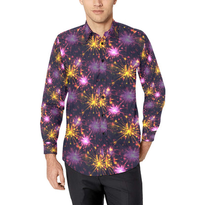 Firework Print Design LKS303 Men's Long Sleeve Dress Shirt
