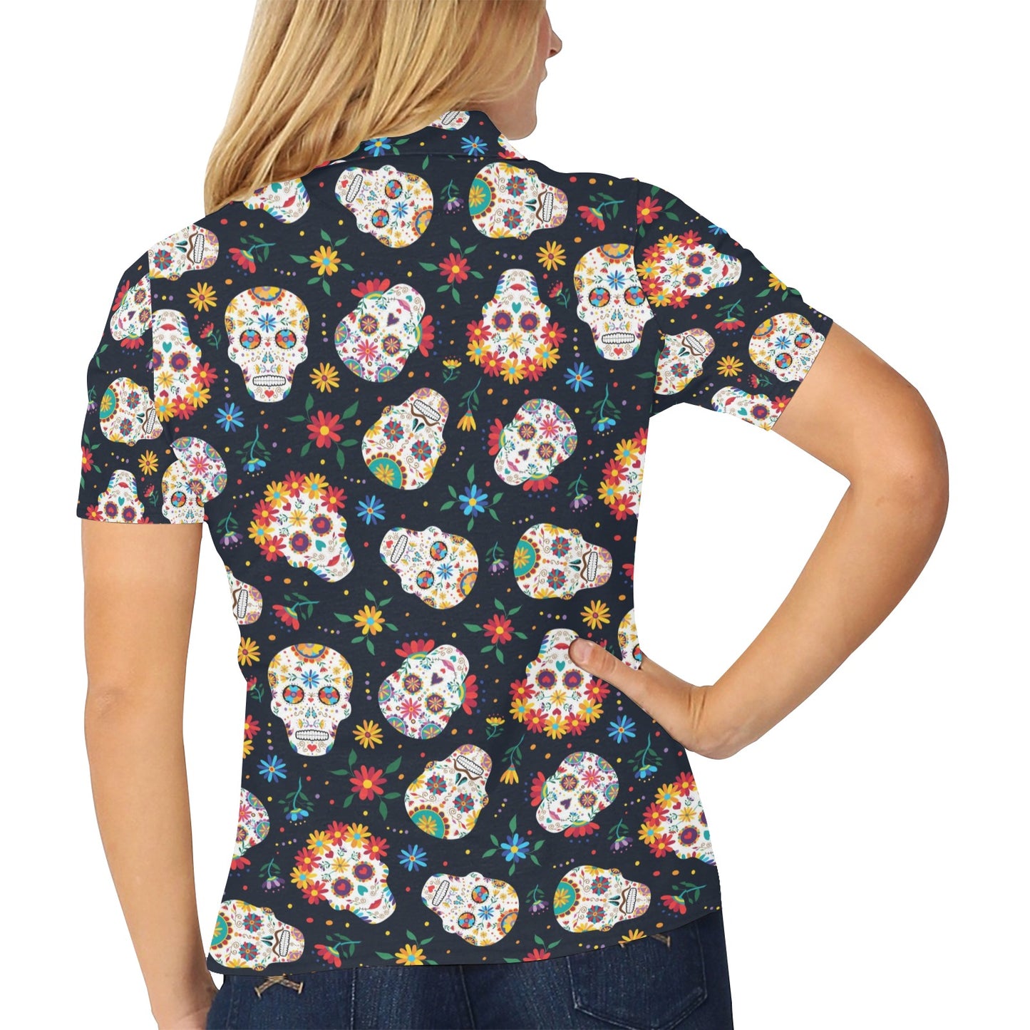Sugar Skull Print Design LKS305 Women's Polo Shirt